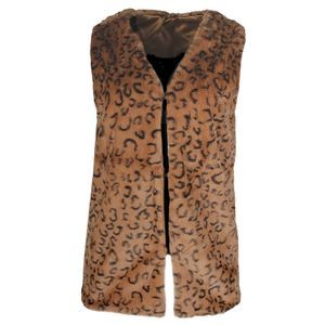 Justin & Taylor Women's Leopard Print Faux Fur Open Front Vest Brown